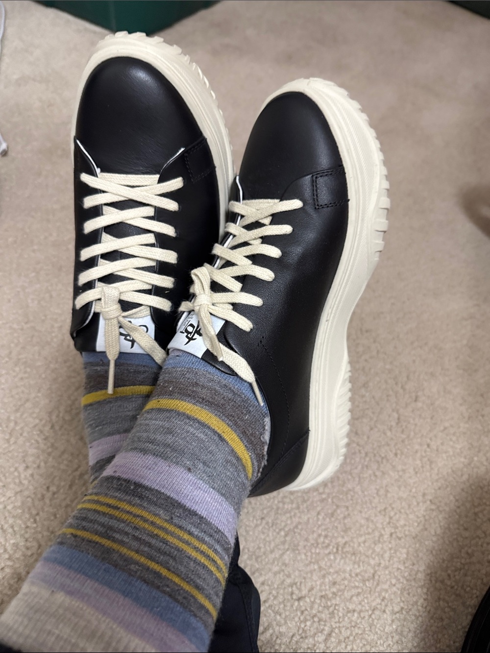 OTBT Pangea  Black Leather Sneakers with Cream Soles and Laces